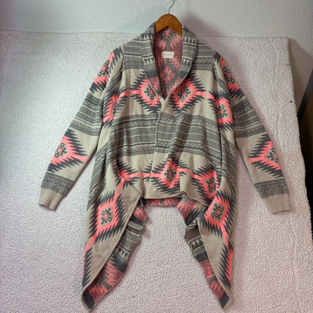 Dreamers Cardigan Womens M/L Gray Pink Southwestern Aztec Wraparound Sweater